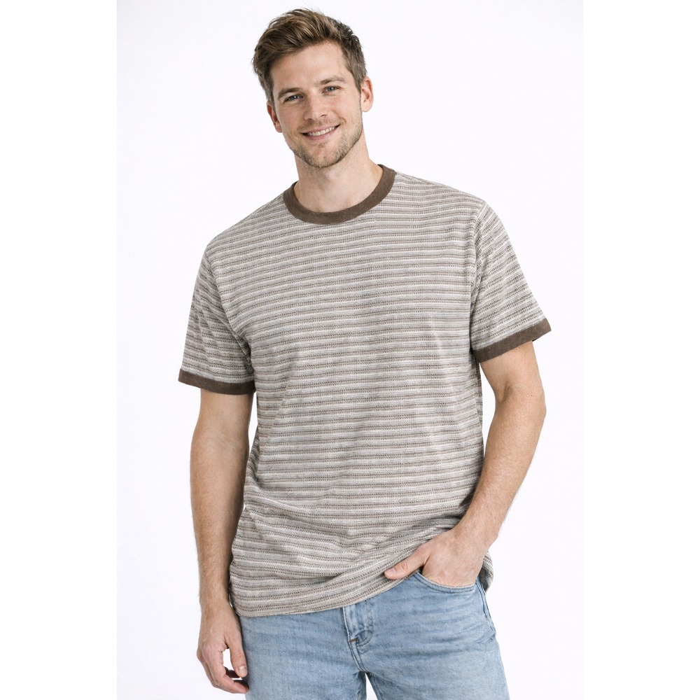 Goodfellow Co Mens Striped Crew Neck T Shirt Brown Tan White Size M NWT‎